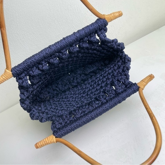 Handmade Bohemian Boho Minimalist Neutral Woven Macrame Shoulder bag Wood Handle - Picture 5 of 8